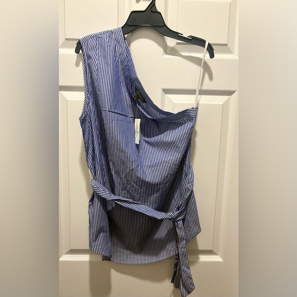 Banana Republic Blue and White Striped One Shoulder Shirt - Picture 5 of 6